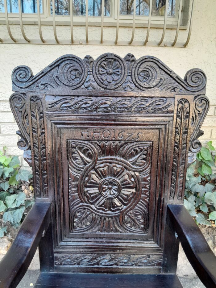 An 18th / 19th Century Carved Oak Throne/ Armchair In a Contemporary Darkened Finish - Image 3