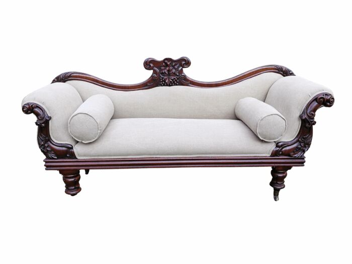 A Victorian Mahogany Settee In A Contemporary Wood Finish With Castors