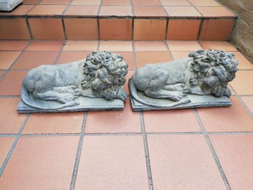 A Pair of 20th Century English Cast Stone Concrete Lions ND