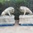 A Very Rare Pair of  20th Century English Trafalgar-style Cast Stone Concrete Statues on Concrete Pedestals ND
