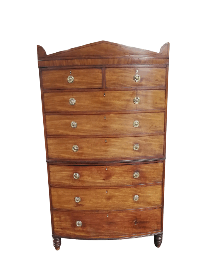 A Victorian Circa 1880, Mahogany Bow-front Chest-on-chest With Original Brass Escutcheons and Handles