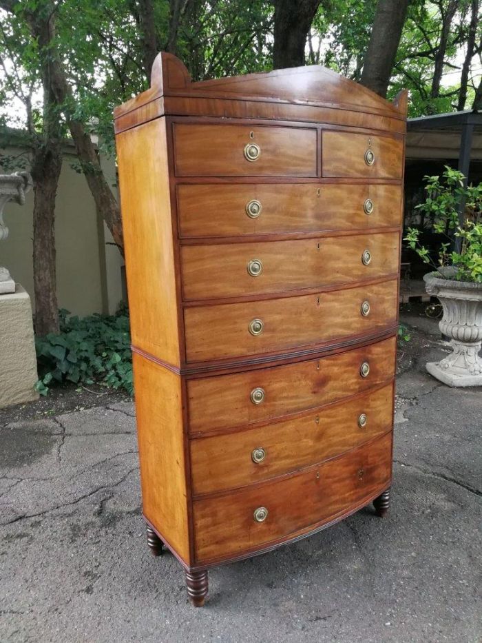 A Victorian Circa 1880, Mahogany Bow-front Chest-on-chest With Original Brass Escutcheons and Handles - Image 4