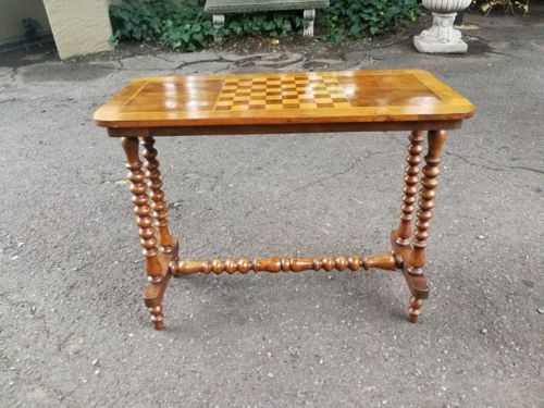 A Victorian Circa 1880 Walnut and Mahogany Inlaid Chess/Games Table with BADA Stamp
