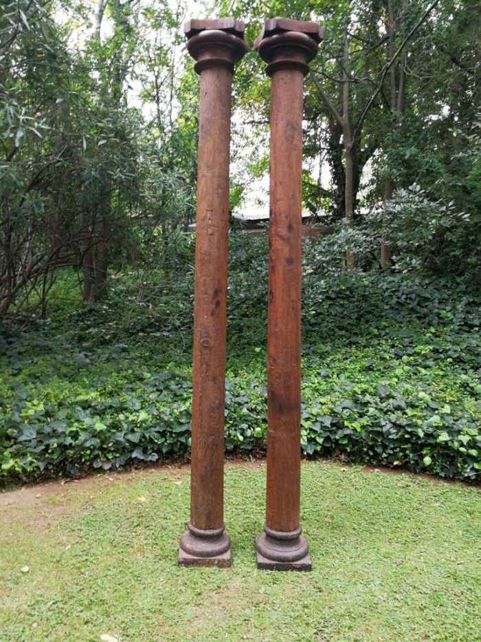 An Antique Pair Of Teak Pillars With Stone Bases - Image 2