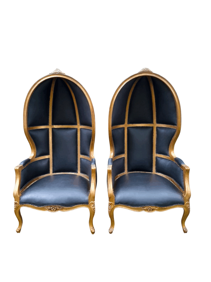 A 20th Century  Pair of Hand Gilded and Carved Wooden Dome Chairs