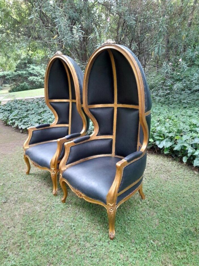 A 20th Century  Pair of Hand Gilded and Carved Wooden Dome Chairs - Image 2