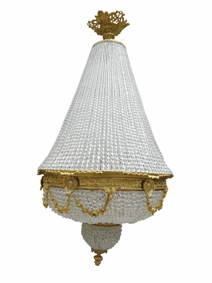 An Antique Gold Beaded Empire Style Chandelier