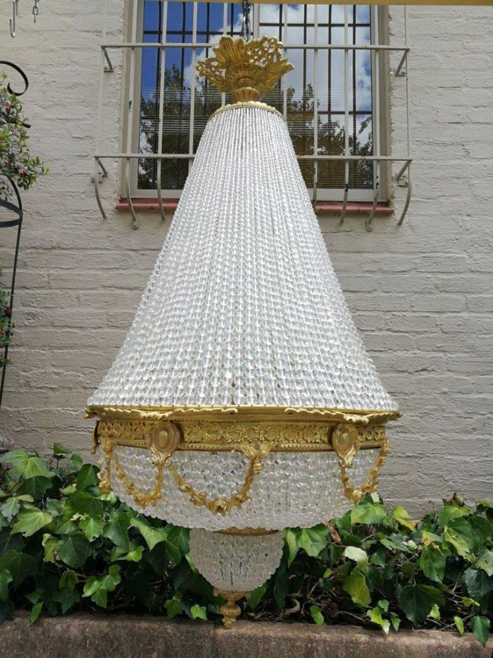 An Antique Gold Beaded Empire Style Chandelier - Image 2
