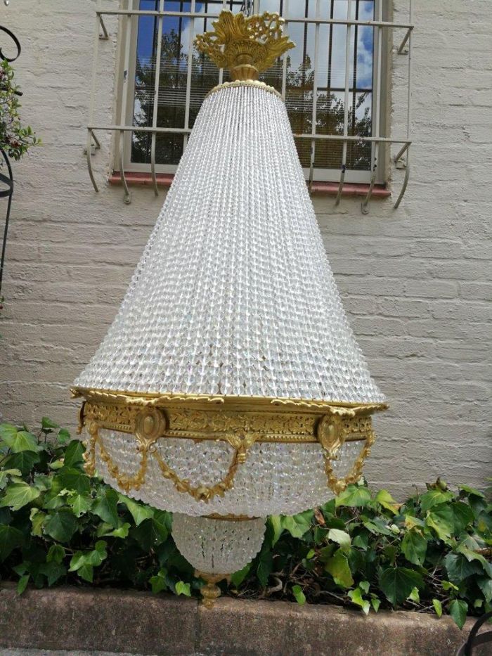 An Antique Gold Beaded Empire Style Chandelier - Image 3