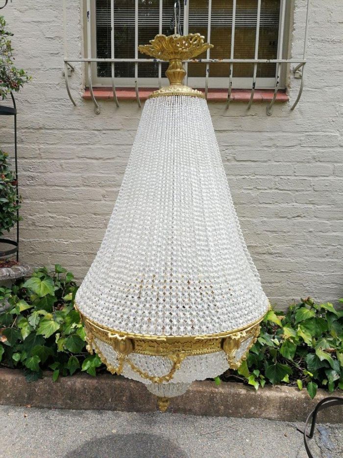 An Antique Gold Beaded Empire Style Chandelier - Image 4