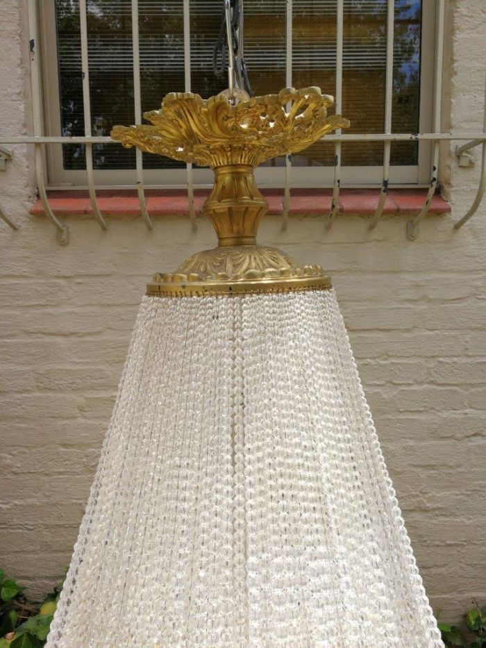 An Antique Gold Beaded Empire Style Chandelier - Image 6