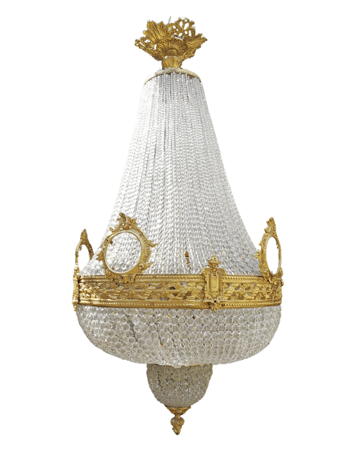 An Antique Gold Beaded Empire Style Chandelier