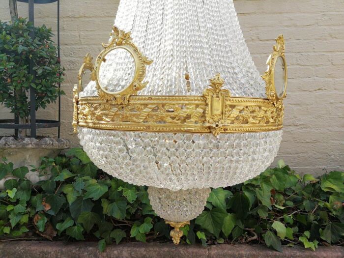 An Antique Gold Beaded Empire Style Chandelier - Image 4