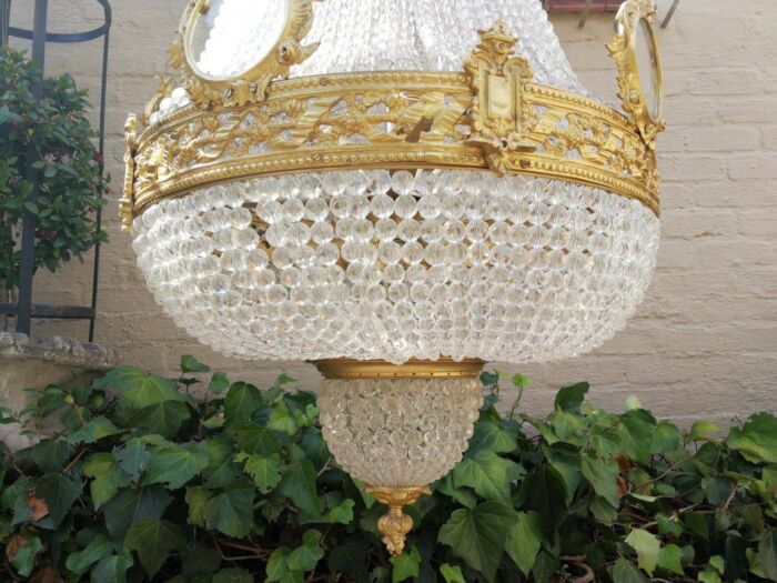 An Antique Gold Beaded Empire Style Chandelier - Image 6