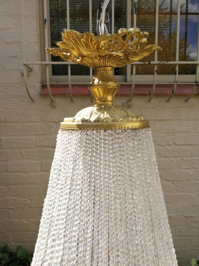 An Antique Gold Beaded Empire Style Chandelier - Image 7