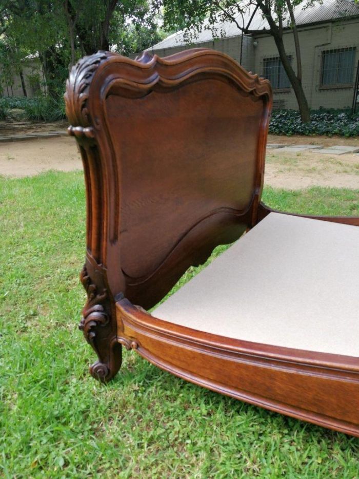 An Antique French Louis XV Carved Oak Bed - Image 8