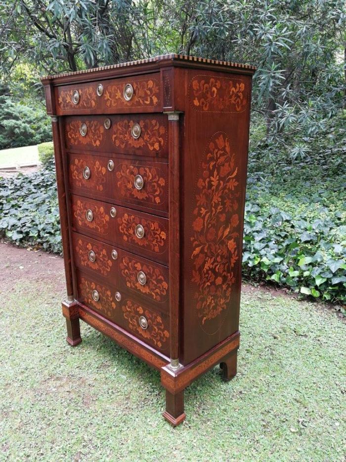 A Late 18th Century Circa 1790 Dutch  Walnut Marquetry Dutch Tallboy  Dutch Colonial Period Nd - Image 2