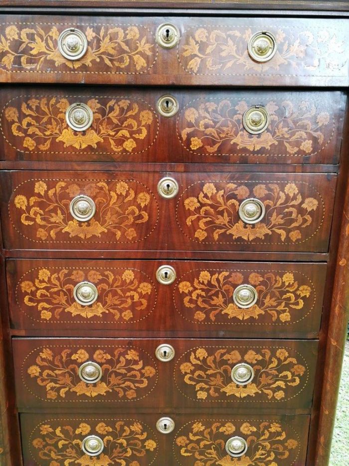A Late 18th Century Circa 1790 Dutch  Walnut Marquetry Dutch Tallboy  Dutch Colonial Period Nd - Image 6