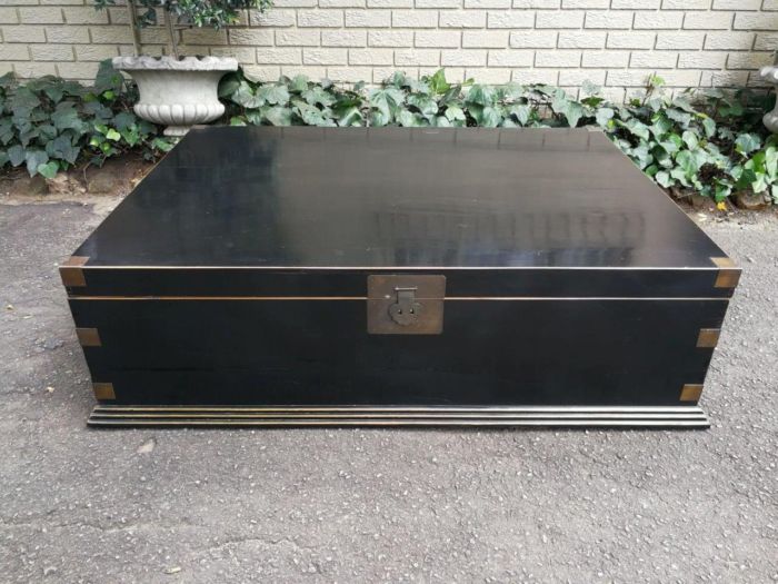 A Massive and Highly Decorative Ebonised Box with Brass Fittings Possibly 20th Century
