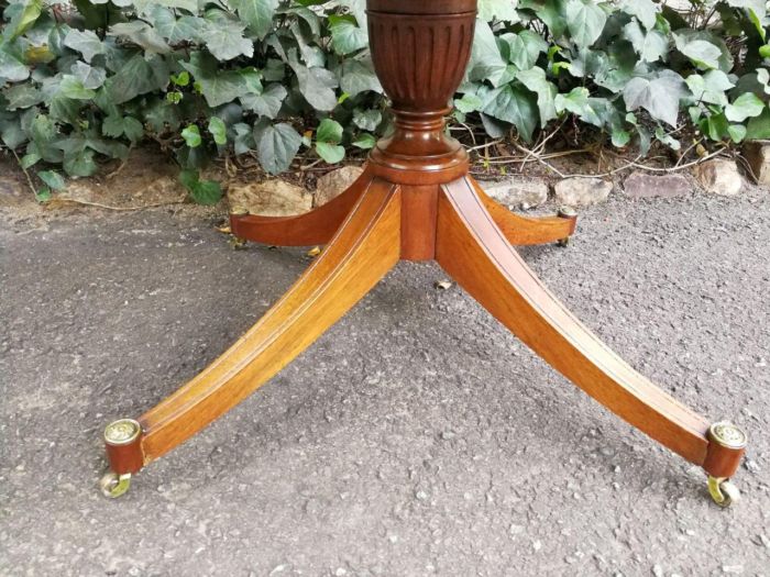A Mid- 20th Century  (Circa 1950) Burr Walnut Drum Table With Tooled Leather Top and Drawers - Image 7