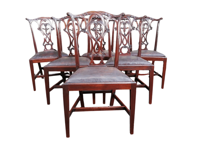 An English Set Of Six Early 20th Century (Circa 1924) Mahogany Chippendale Style Chairs
