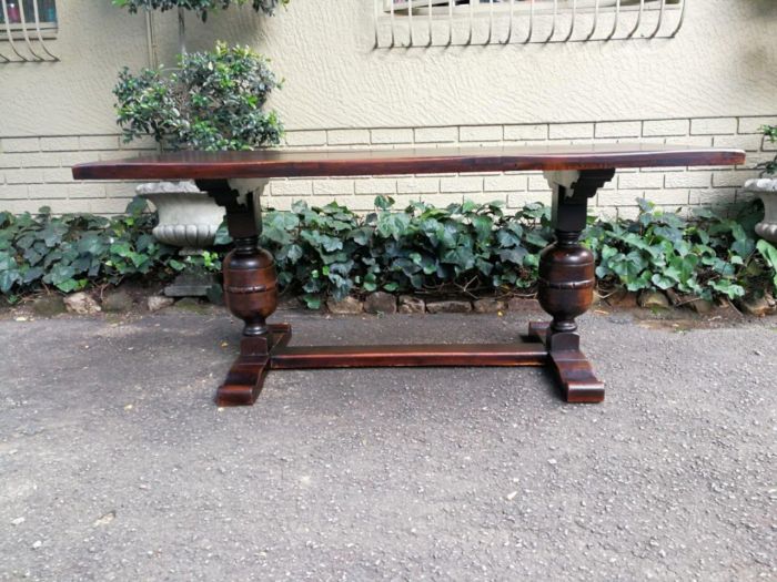 A 20th Century French Oak and Mahogany Refectory / Dining Table - Image 2
