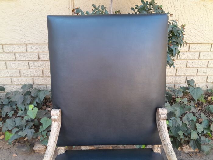 An Antique Ornately Carved Oak Throne Armchair Upholstered in Leather and in a Contemporary Bleached Finish ND - Image 10