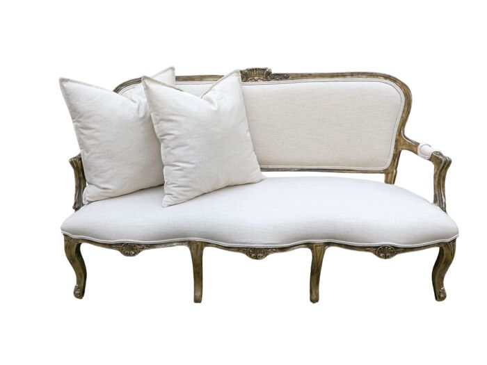 A 20th Century Carved And Hand-Gilded French Style Settee Upholstered In An Imported Linen