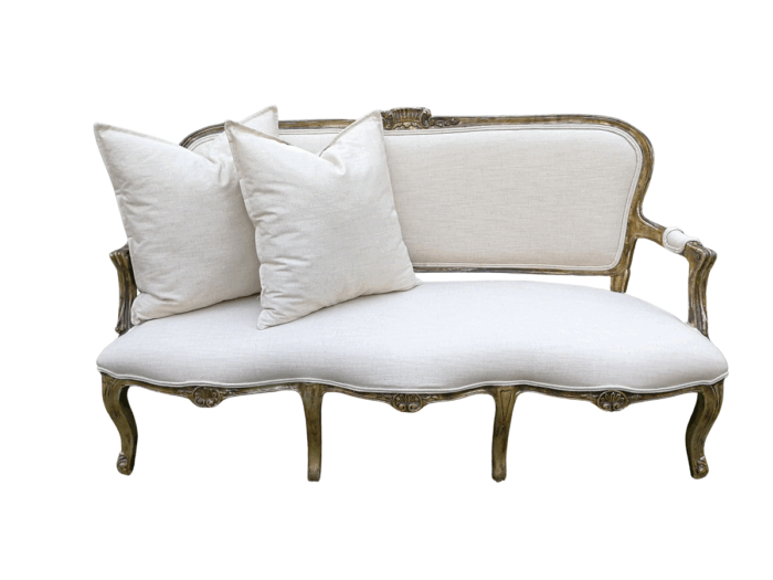 A 20th Century Carved And Hand-Gilded French Style Settee Upholstered In An Imported Linen