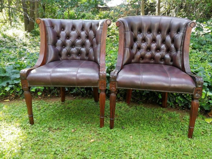 A Pair of Regency Style Leather Chairs in Teak ND