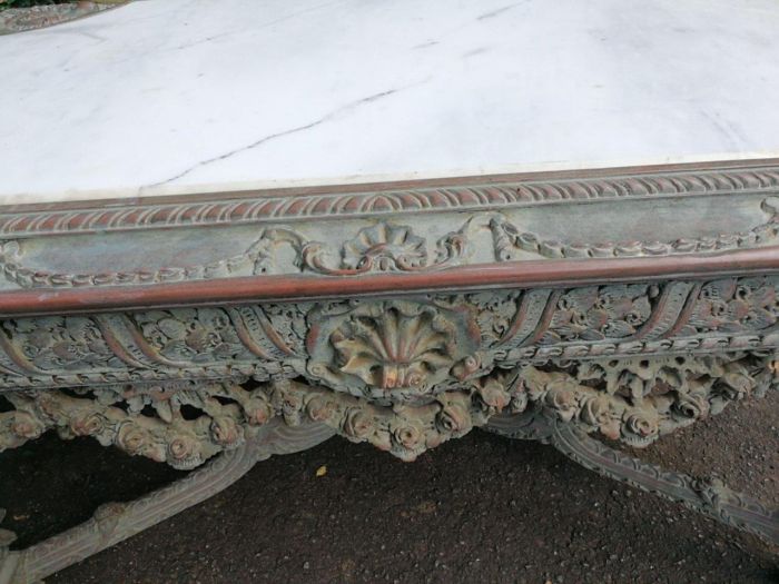 A Rare French Style Ornately Carved Entrance / Drinks / Table With White Marble Inlaid Top Of Large Proportion - Image 8