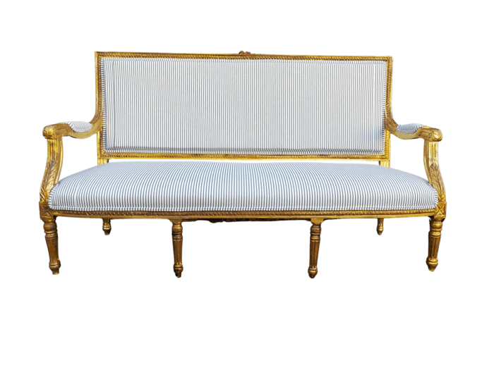 A 20th Century French Style Hand-Gilded Carved Settee,Upholstered In Imported Fabric
