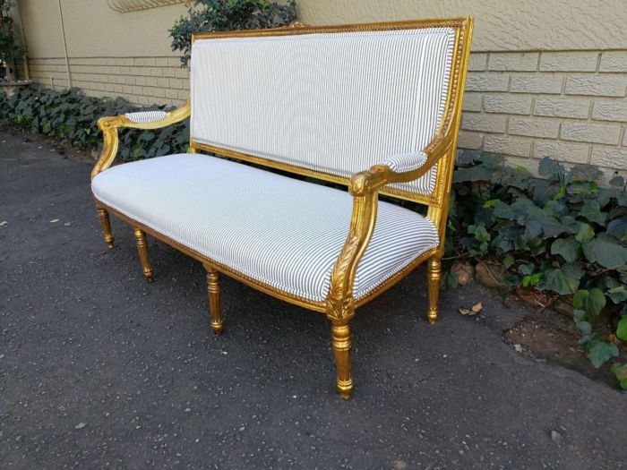 A 20th Century French Style Hand-Gilded Carved Settee,Upholstered In Imported Fabric - Image 3