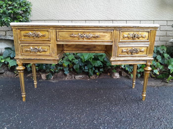 A 20th Century French Style Hand Gilded Desk / Table with Marble Top - Image 2