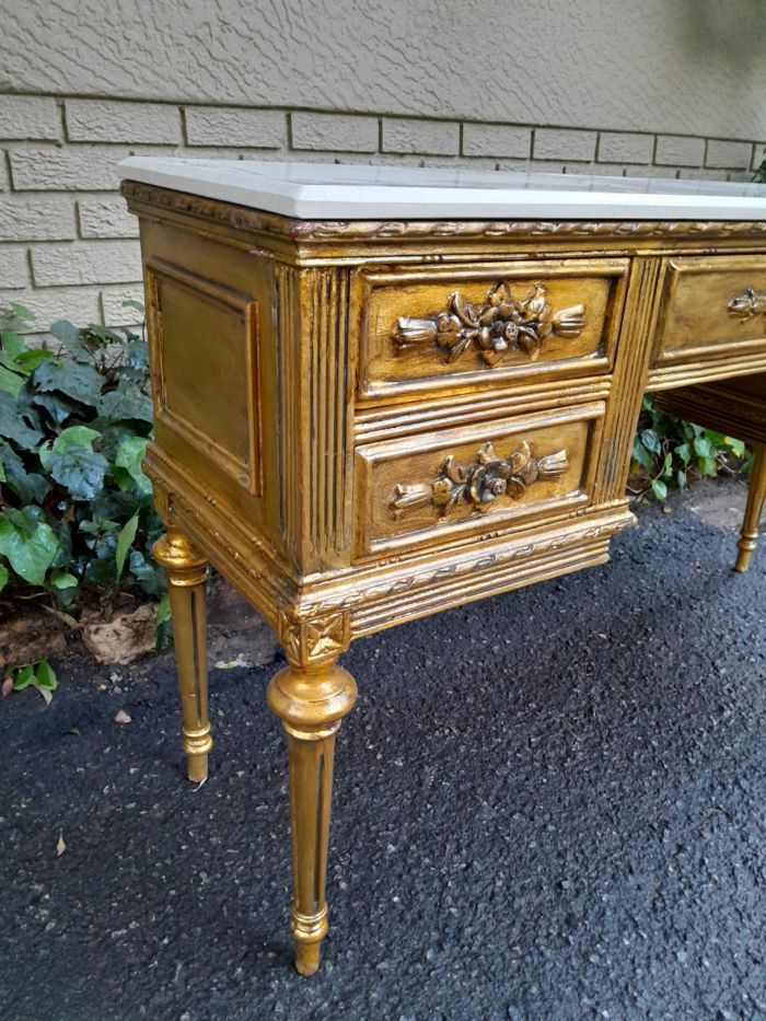 A 20th Century French Style Hand Gilded Desk / Table with Marble Top - Image 6