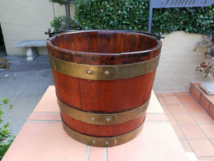 A 20th Century Teak Water Bucket with Brand Bands and Iron Handle ND - Image 3