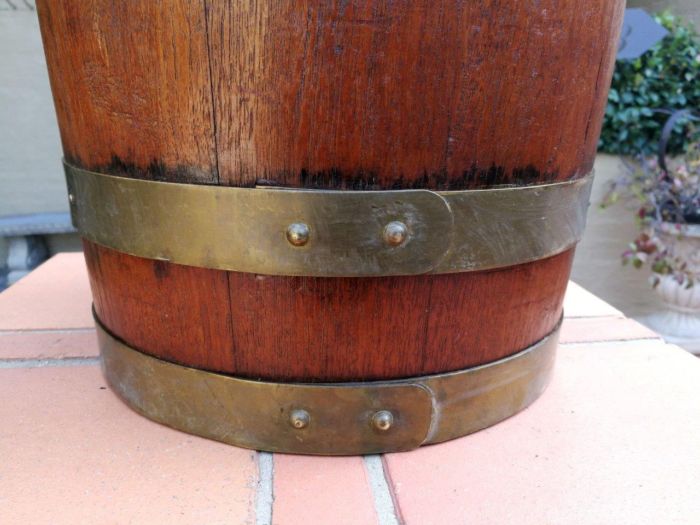 A 20th Century Teak Water Bucket with Brand Bands and Iron Handle ND - Image 5