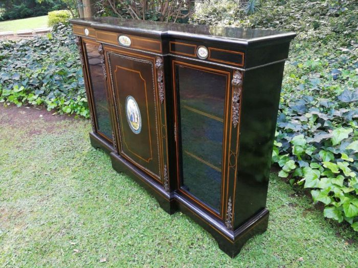 A French Style Ebonized Breakfront Credenza / Sideboard With Ormolu Mounts And Marquetry Inlay - Image 4