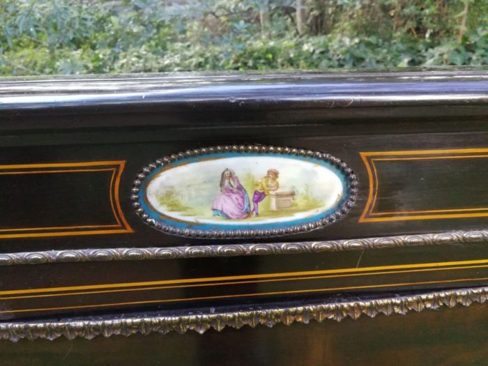 A French Style Ebonized Breakfront Credenza / Sideboard With Ormolu Mounts And Marquetry Inlay - Image 7