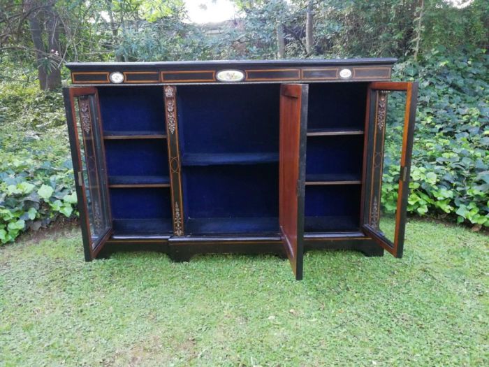 A French Style Ebonized Breakfront Credenza / Sideboard With Ormolu Mounts And Marquetry Inlay - Image 10