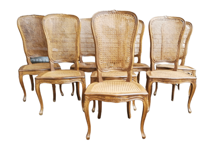 A 20th Century Circa Mid 1950s Set Of Eight French Carved Oak Dining Chairs