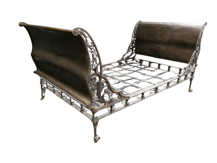An Extremely Rare Mid 19th Century Circa 1850, French Napoleon Metal Daybed With Four Casters