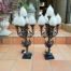 A Pair of 20th Century Metal Candelabras with Frosted Lamp Shades