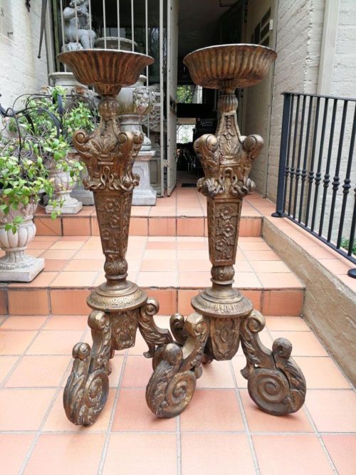 A Pair of 19th Century Circa 1890  Gilt Painted Wooden Carved Torchères