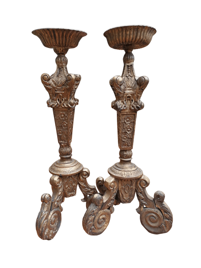 A Pair of 19th Century Circa 1890  Gilt Painted Wooden Carved Torchères