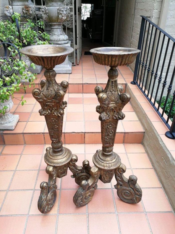 A Pair of 19th Century Circa 1890  Gilt Painted Wooden Carved Torchères - Image 2