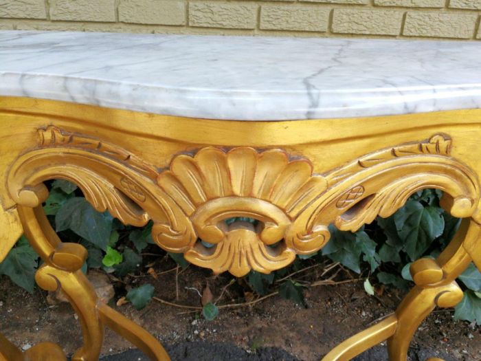 A 20th Century Style Carved and Wooden Hand Gilded Console Table With Marble Top - Image 5