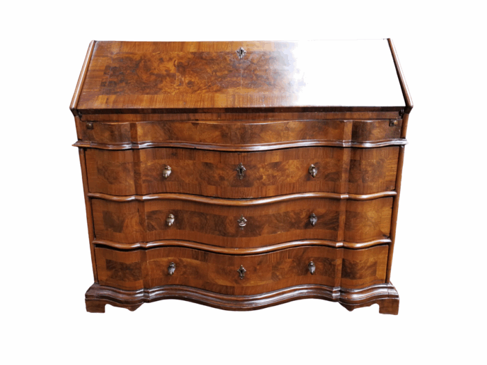 A 19th Century Circa 1850 Walnut and Burr-walnut Secretaire/ Chest of Drawers with Lock and Key with a Secret Panel and Interior Drawers