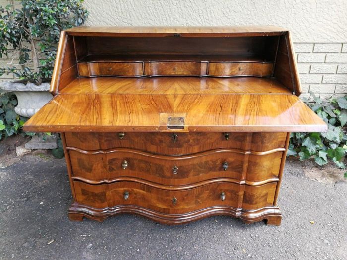 A 19th Century Circa 1850 Walnut and Burr-walnut Secretaire/ Chest of Drawers with Lock and Key with a Secret Panel and Interior Drawers - Image 5
