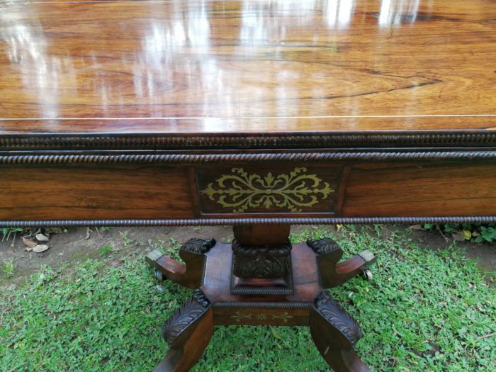 A Regency Circa 1800 Rosewood Inlaid and folding Card Table. BADA Stamp  (British Antique Dealers Association) with Brass Beading, on Brass Castors - Image 9